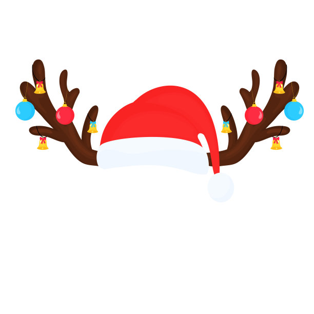 驯鹿的角和圣诞球，铃铛和圣诞老人的帽子。搞笑自拍面具图片下载