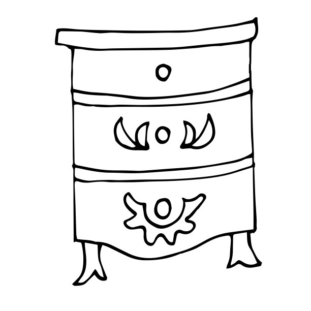 一个单独的优雅的古董床头柜孤立在白色的背景。复古衣柜的涂鸦风格。矢量绘制古董家具。图片下载