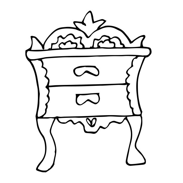 单优雅的古董床头柜与两个抽屉隔离在一个白色的背景。复古衣柜的涂鸦风格。矢量绘制古董家具。图片下载