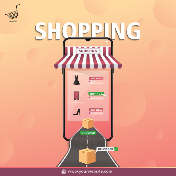 网上购物通过手机横幅设计与弹出的道路和交付订单图片下载