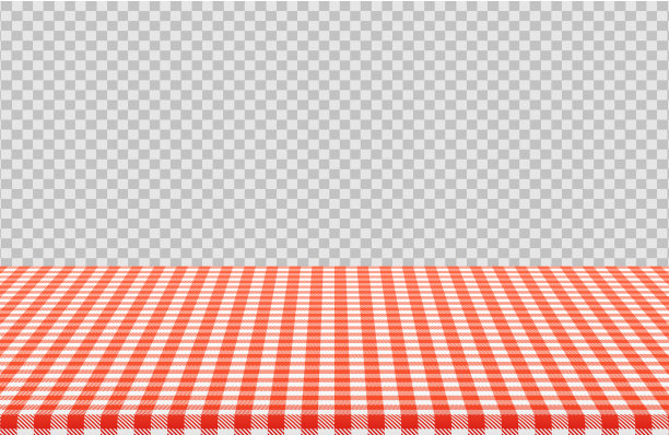 矢量野餐桌子与红色格子亚麻桌布隔离在透明的背景图片下载