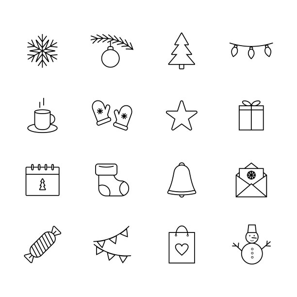 圣诞图标设置矢量孤立的白色背景图片下载