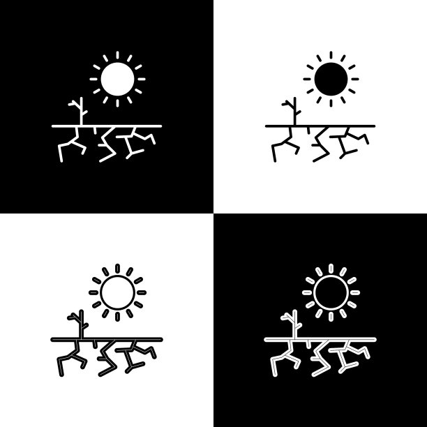 设置干旱图标隔离在黑色和白色图片下载