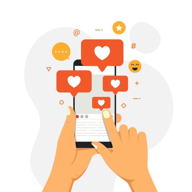 社交媒体影响者的概念，显示人们带来喜欢和反应，以获得参与图片下载