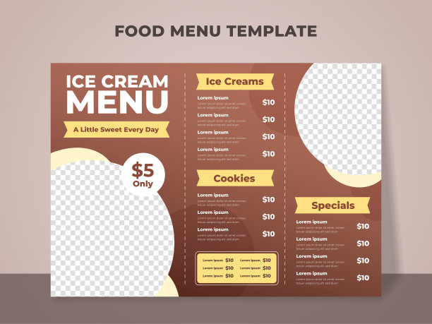 冰淇淋菜单模板。适合冰淇淋店和蛋糕店的菜单图片下载