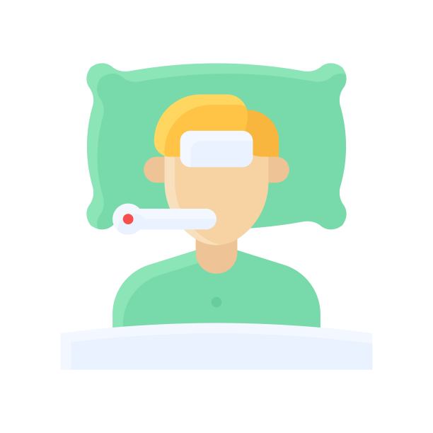 疾病和疾病相关的男孩或病人在发烧媒介的扁平化，图片下载