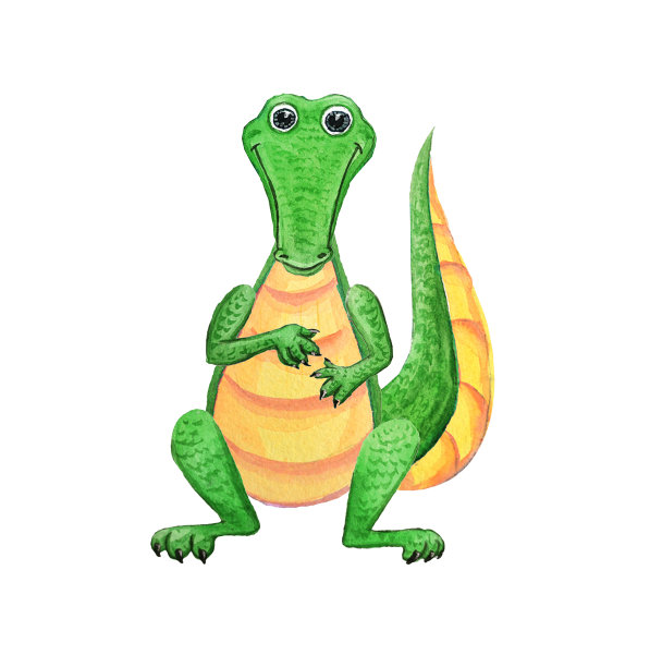 可爱的绿色鳄鱼，有趣的爬行动物。图片下载