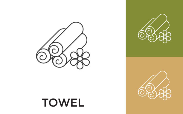 可编辑的毛巾细线图标与标题。适用于手机应用程序，网站，软件和印刷媒体。图片下载
