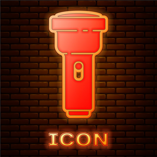 发光的霓虹灯图标孤立在砖块上图片下载