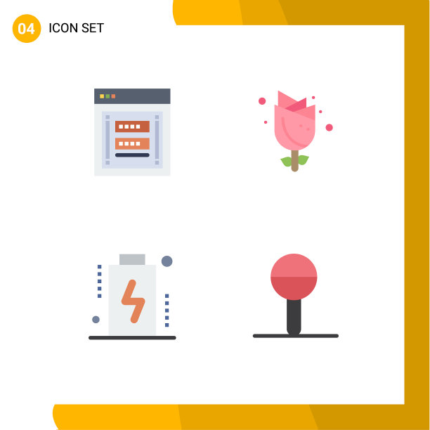 现代设置4个平面图标的象形文字图片下载