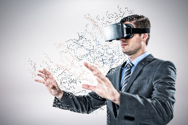 合成图像的商人手势，同时使用虚拟现实头盔图片下载