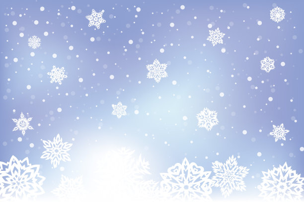 向量抽象冬季软紫蓝色背景与飘落的雪和图案雪花。素材图片