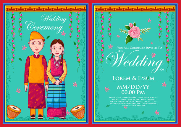 印度婚礼邀请函模板上的夫妇图片下载
