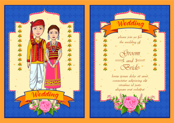 印度婚礼邀请函模板上的夫妇图片下载