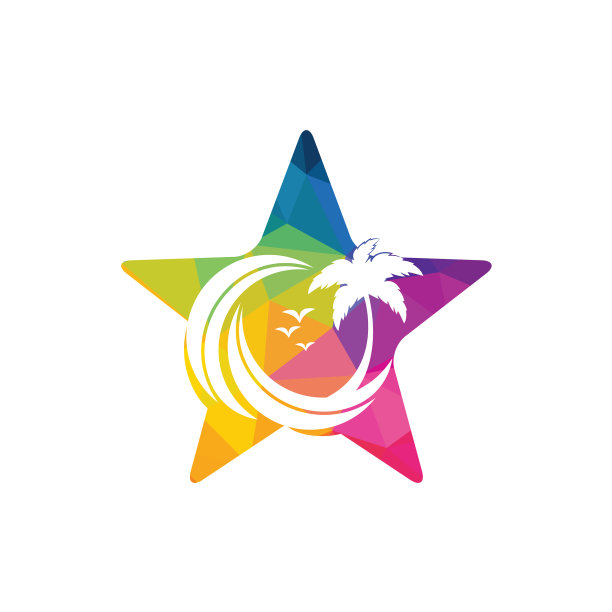 星星海滩和棕榈树的标志图片下载