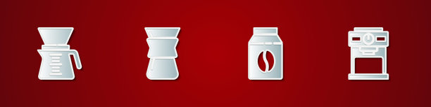 Set Chemex，， Bag of coffee beans and coffee machine图标。向量图片下载