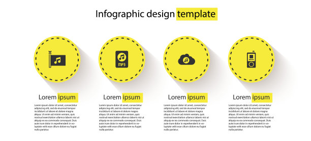 设置音乐节旗帜，MP3文件文件，流媒体服务和播放器。业务信息模板。向量图片下载