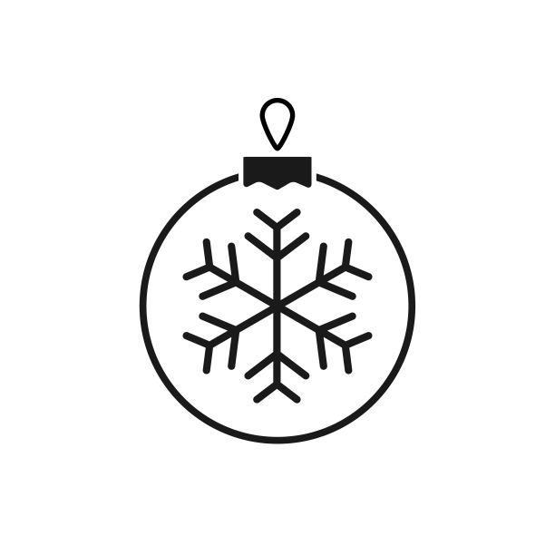 树玩具与雪花线和固体图标。有雪花的圣诞舞会图片下载