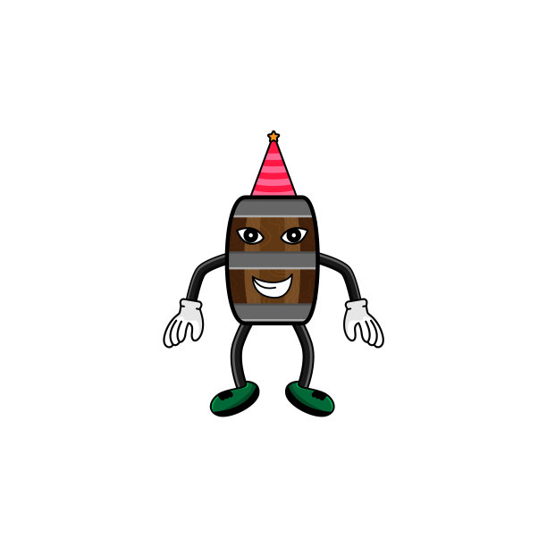 酒桶人物与生日帽设计图片下载