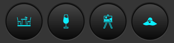 设置法式咖啡馆、酒杯、画架或绘画艺术板和优雅的女性帽子图标。向量图片下载