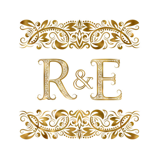 R和E复古的首字母符号。字母周围有装饰元素。皇室风格的婚礼或商业伙伴的字母组合。图片下载