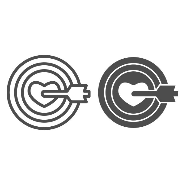 瞄准和箭头到心脏线和固体图标，情人节概念，目标爱情和箭头标志在白色背景，射击和击中心脏图标在轮廓风格为移动概念。矢量图形。图片下载