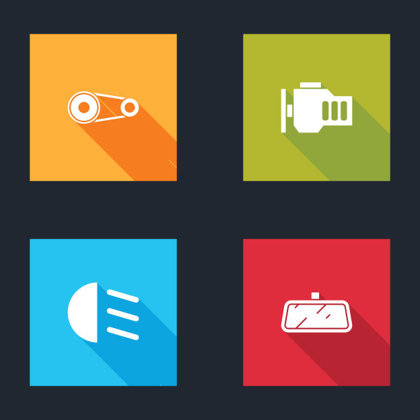 设置同步带套件，检查发动机，远光灯和汽车后视镜图标。向量图片下载