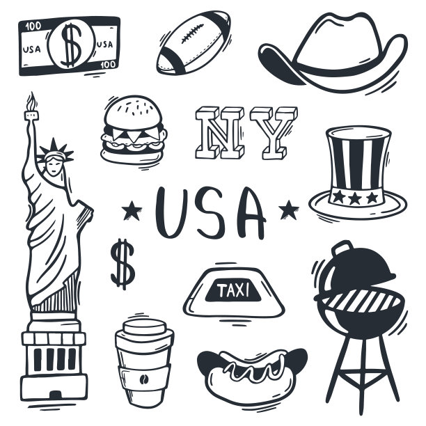 美国手绘涂鸦流行符号和元素图片下载