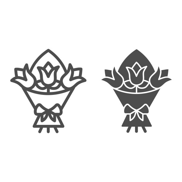 花束线和固体图标，情人节的概念，浪漫的礼物标志在白色的背景，为心爱的女人的图标轮廓风格的移动概念，网页设计。矢量图形。图片下载