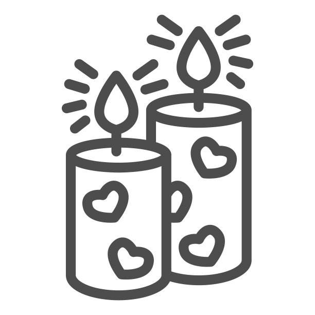 浪漫的香气蜡烛线图标，情人节概念，蜡烛与心形标志在白色的背景，在水疗中心的烛光图标轮廓风格的移动概念，网页设计。矢量图形。图片下载