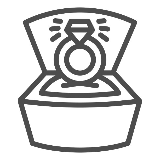 戒指与钻石在开箱线图标，情人节概念，婚礼戒指与白色背景上的辉煌标志，求婚戒指图标轮廓风格的移动概念。矢量图形。图片下载