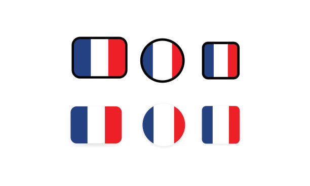 一套法国国旗。法国国旗。法国的象征。矢量插图。EPS10图片下载
