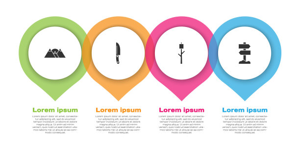 设置山，刀，棉花糖棒和道路交通路标。业务信息模板。向量图片下载