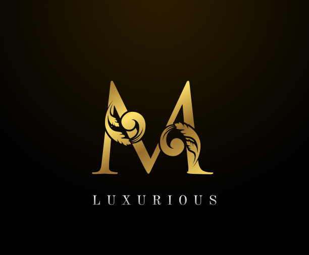 金色优雅的字母M花卉标志。图片下载