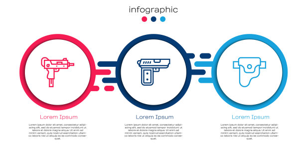 设置线UZI冲锋枪，手枪或枪套。业务信息图模板。向量图片下载