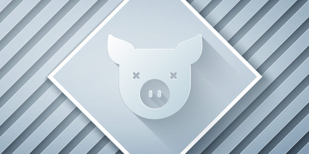 剪纸猪图标孤立在灰色背景。动物的象征。纸艺术风格。向量图片下载