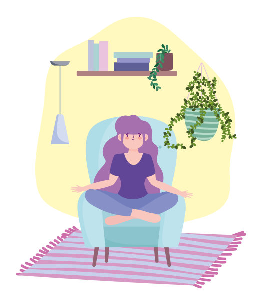 呆在家里的女孩在椅子上冥想姿势图片下载