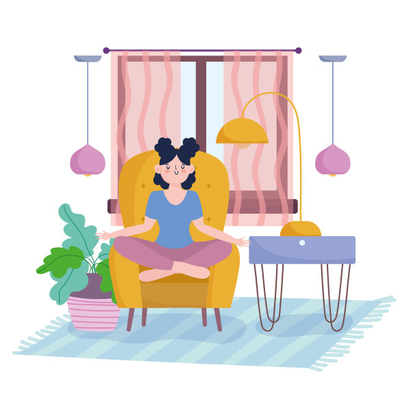 呆在家里的女孩在椅子上练瑜伽图片下载