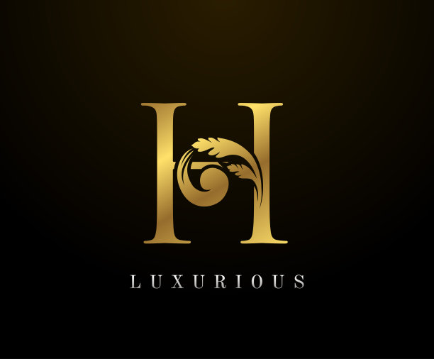 金色优雅的字母H花卉标志。图片下载