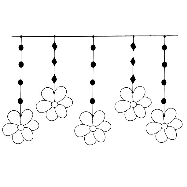 花花环挂横幅，边框，边框，贴纸。素描手绘涂鸦。矢量斯堪的纳维亚单色极简主义。夏春装饰。图片下载