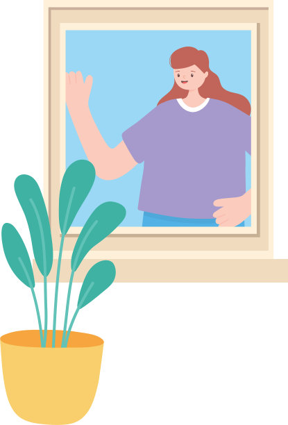 窗边有盆栽植物的女人图片下载