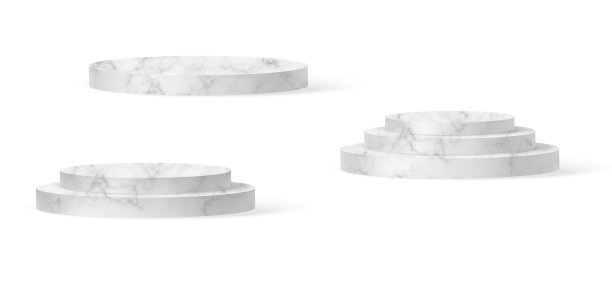 大理石圆柱讲台现场，胜者台座。白色大理石圆柱模板的展厅讲台现场。矢量白色底座用于产品展示图片下载