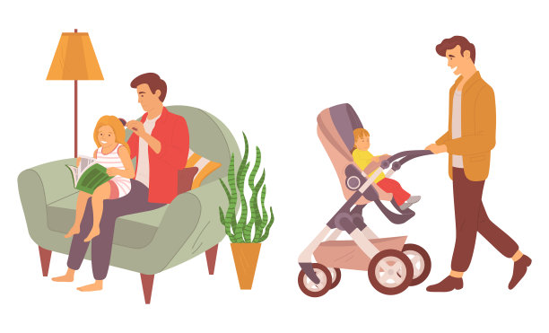 父亲与孩子在婴儿车图片下载