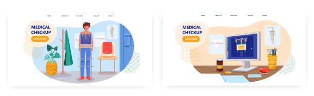 一名病人在医院做胸部x光检查。医学概念矢量图解。x射线扫描机器。在医生办公室的电脑屏幕上显示X光图像。医疗检查、放射学图片下载
