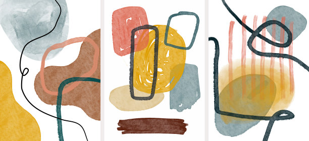 一套创意极简主义手绘。抽象艺术背景。矢量图图片下载