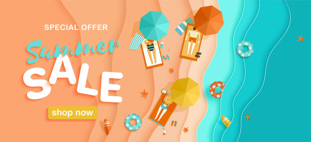 夏季销售背景海滩人日光浴图片下载