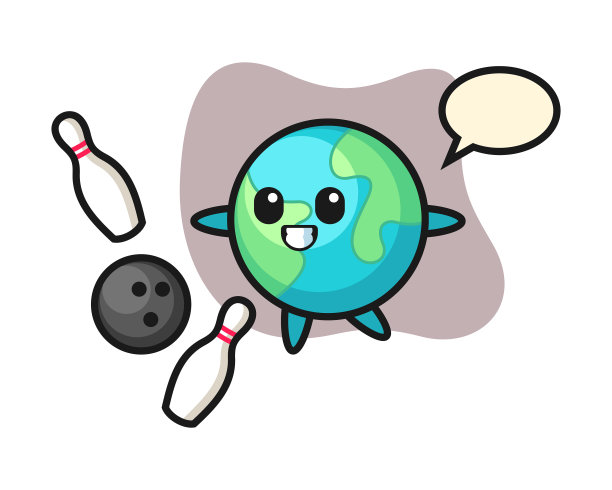 地球卡通打保龄球图片下载