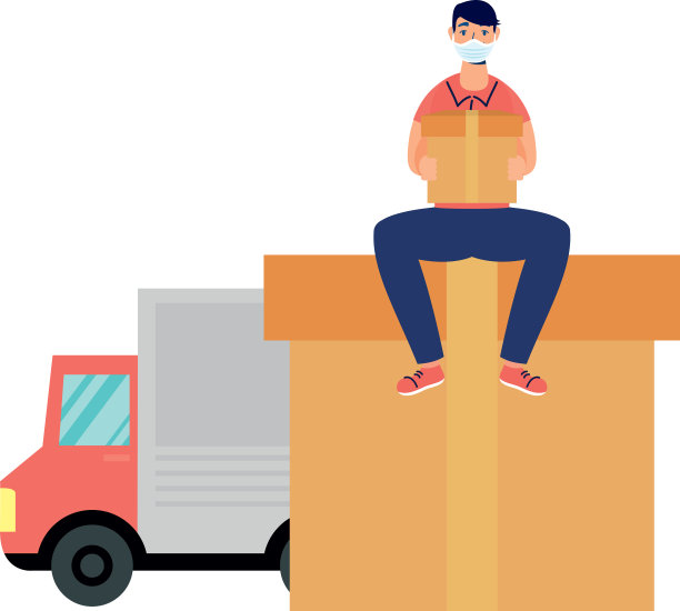 带着面具礼物和卡车的送货员图片下载