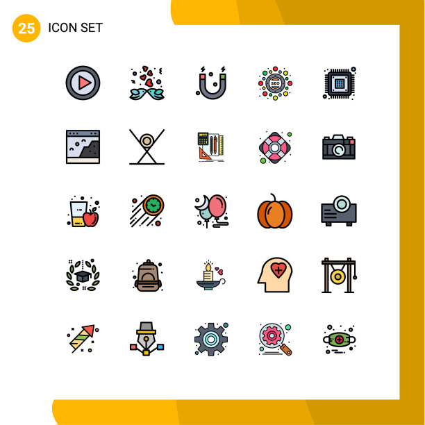 设置25个现代的UI图标符号用于数据图片下载