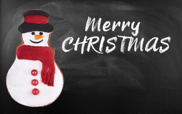 圣诞姜饼雪人在黑板上图片下载